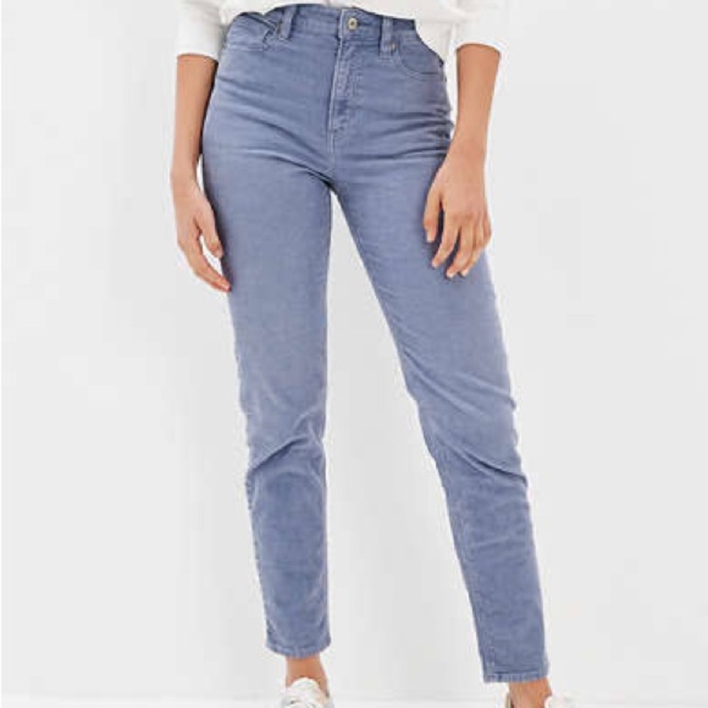 American Eagle Outfitters Bluish Gray Corduroy Mom Straight Pants | 14 long
